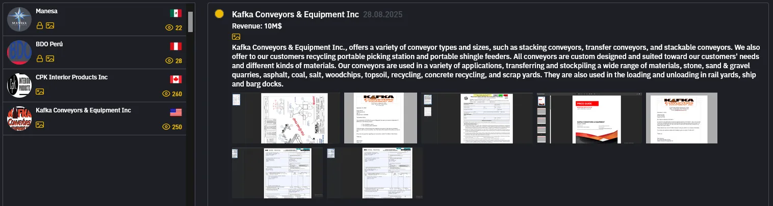 Manesa, BDO Perú, CPK Interior Products, and Kafka Conveyors Allegedly Breached by INC Ransomware