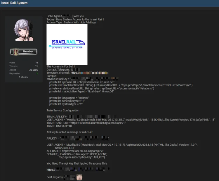 Israel Railways Allegedly Targeted by Threat Actor Selling High-Privilege System Access
