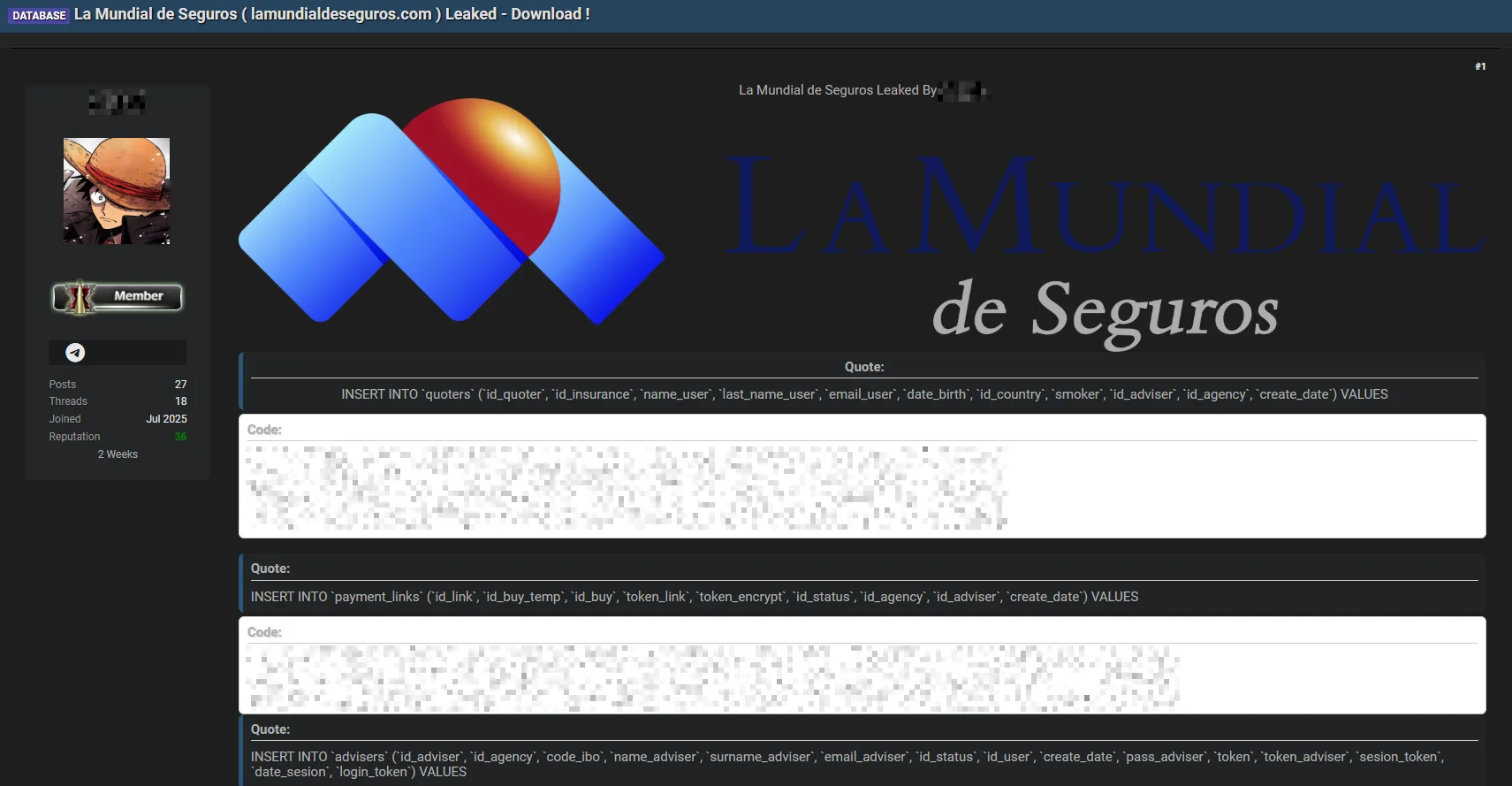 La Mundial de Seguros Database Allegedly Leaked