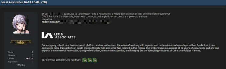 Lee & Associates Allegedly Hit by Major Data Leak – Confidential Files Exposed