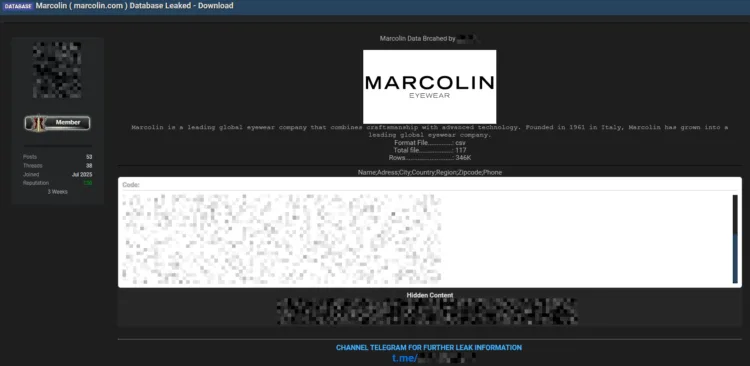 Global Eyewear Giant Marcolin Allegedly Breached