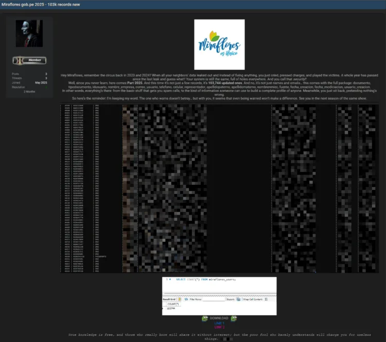Municipality of Miraflores (gob[.]pe) Allegedly Breached Again