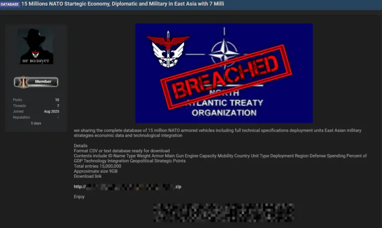 NATO Allegedly Breached – 15 Million Sensitive Military and Strategic Records Leaked Online