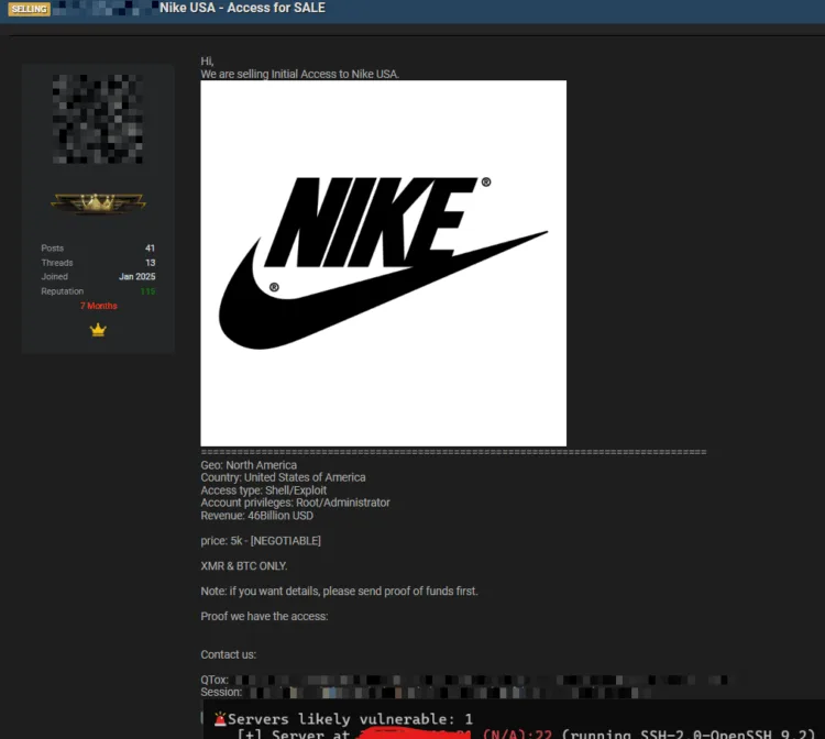 Nike USA Allegedly Compromised – Initial Network Access Offered for $5,000