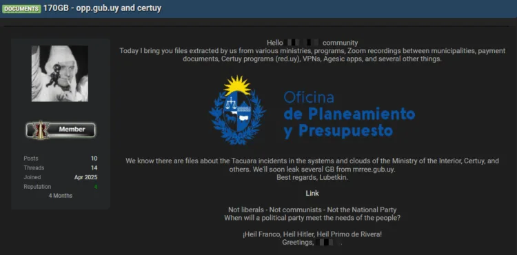 Uruguay’s Office of Planning and Budget and CERTuy Targeted in Alleged 170GB Data Leak