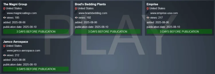 Play Ransomware Allegedly Breaches The Magni Group, Brad’s Bedding Plants, Emprise, and Jamco Aerospace