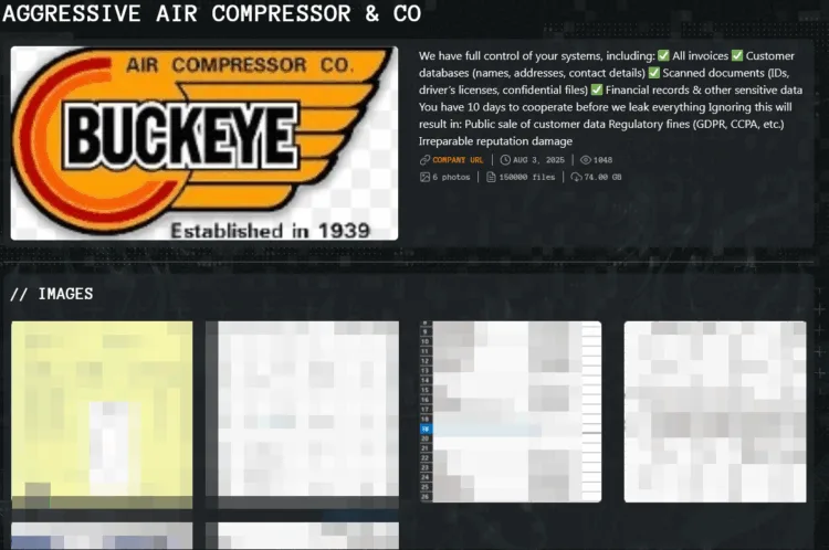Qilin Ransomware Group Allegedly Breaches US Industrial Supplier Aggressive Air Compressor & Co
