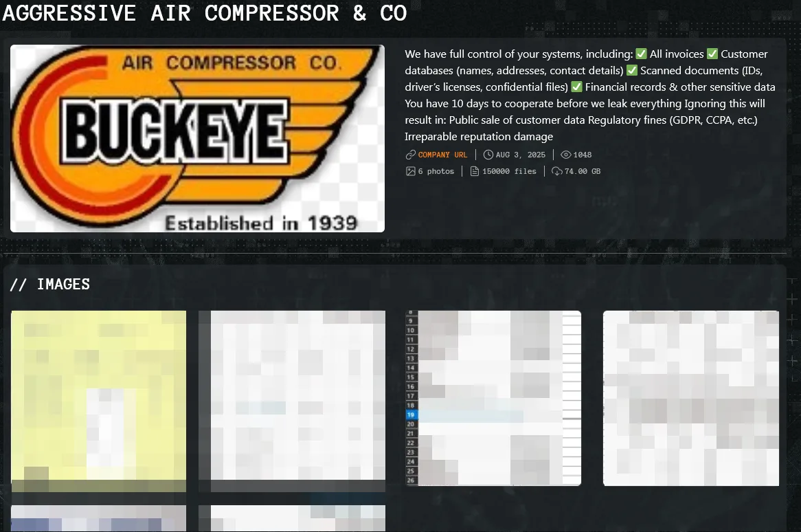 Qilin Ransomware Group Allegedly Breaches US Industrial Supplier Aggressive Air Compressor & Co