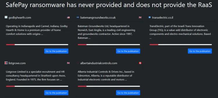 Safepay Ransomware Allegedly Breaches Godby Hearth & Home, Bateman Groundworks, TransElectric, Listgrove, and Alberta Industrial Controls