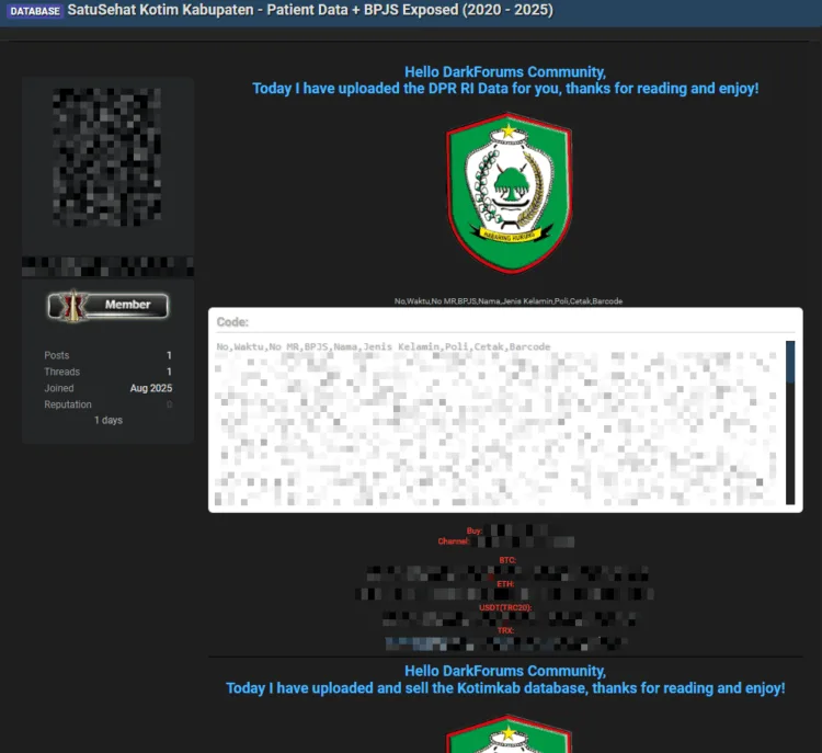 Indonesian Health Platform SatuSehat Kotim Kabupaten Allegedly Breached – Patient Data Leaked