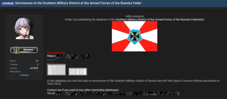 Russian Southern Military District Allegedly Breached – Sensitive Data on Servicemen Leaked Online