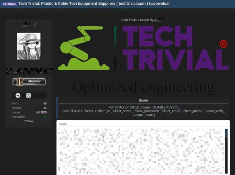 Tech Trivial Allegedly Breached – Client Database Leaked