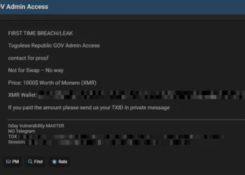 Togolese Republic Government Admin Access Allegedly for Sale on Dark Web