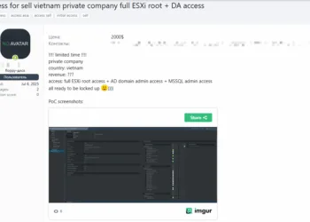 ESXi Root and Domain Admin Access to Vietnamese Private Company Allegedly for Sale