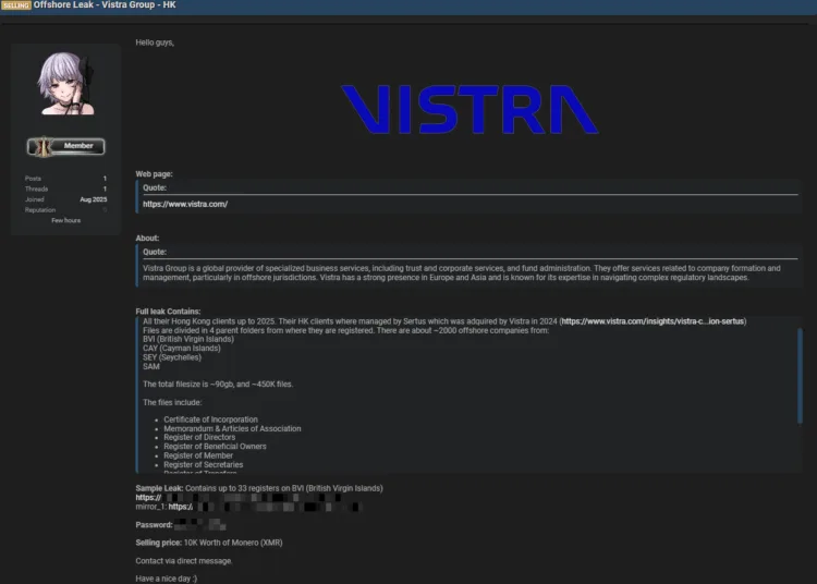 Vistra Group Allegedly Breached – Sensitive Offshore Client Data Surfaces on Dark Web