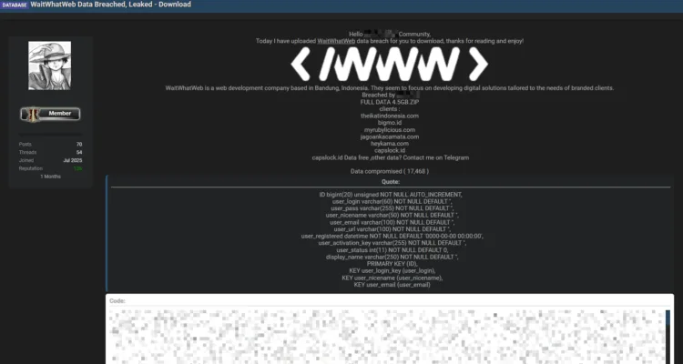 Indonesian Web Development Firm WaitWhatWeb Suffers Alleged Data Breach