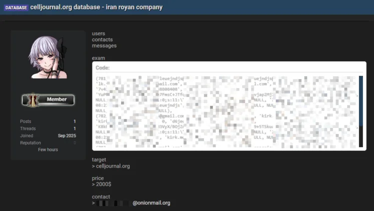Cell Journal Database Breach: User Data For Sale