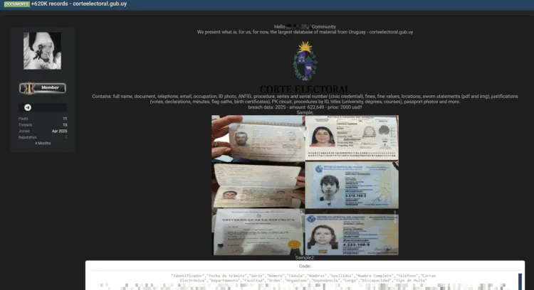 Electoral Court of Uruguay Data Breach Exposes 620K Records