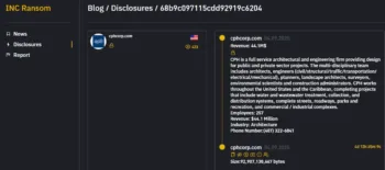 INC Ransom Allegedly Breaches US Engineering Firm CPH Corp