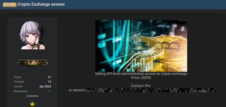 Threat Actor Allegedly Sells Administrative Access to Crypto Exchange for $5,000