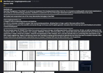 INC Ransomware Claims Massive Data Breach on Healthcare Investor Deerfield and Singular Genomics