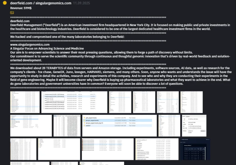 INC Ransomware Claims Massive Data Breach on Healthcare Investor Deerfield and Singular Genomics