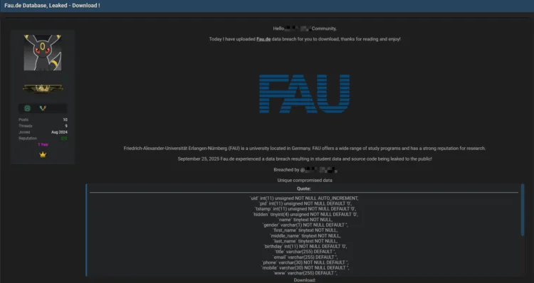 Friedrich-Alexander-Universität Data Breach Leaks Student Data