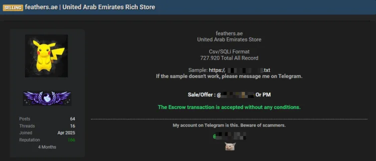 Feathers.ae Data Breach: 727k User Records Exposed for Sale