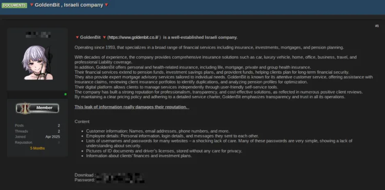 Data Leak Allegedly Hits Israeli Financial Firm GoldenBit