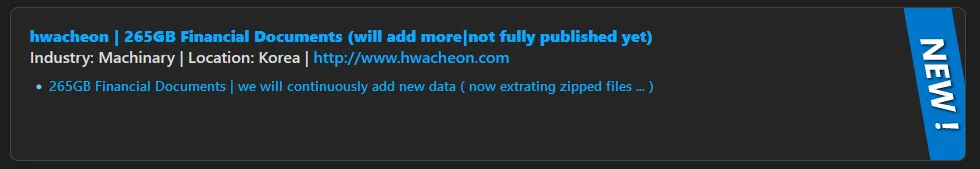 South Korean Machinery Giant Hwacheon Allegedly Hit by Gunra Ransomware, 265GB of Financial Data Leaked