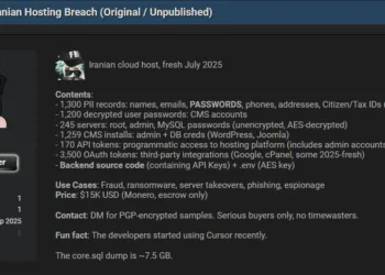 Iranian Cloud Hosting Provider Allegedly Breached – Sensitive Customer and Server Data for Sale