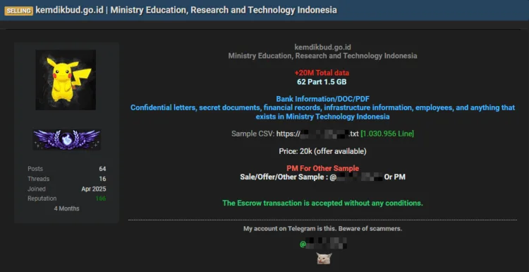 Indonesia’s Ministry of Education Targeted in Major Data Breach