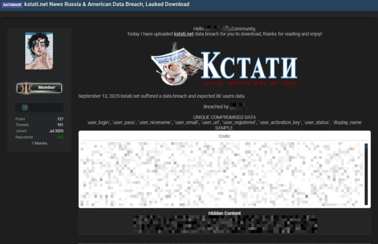 Russian-American News Outlet Kstati.net Allegedly Breached, User Data Leaked