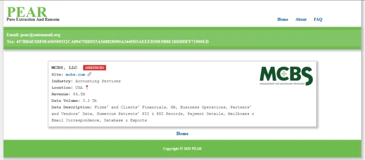 MCBS, LLC Hit by PEAR Ransomware in Significant Data Breach