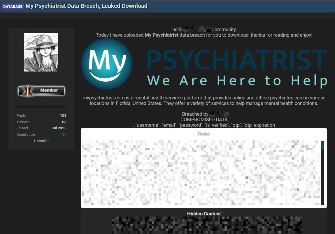 Florida Mental Health Provider “My Psychiatrist” Suffers Alleged Data Breach