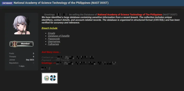 Philippines’ Top Science Academy (NAST DOST) Allegedly Breached