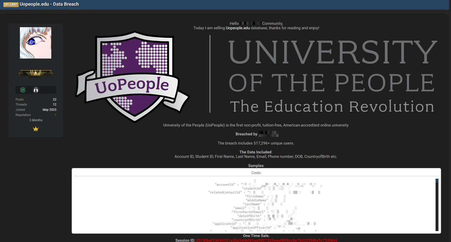 University of the People Database Allegedly For Sale on Dark Web – Affecting Over 500,000 Users