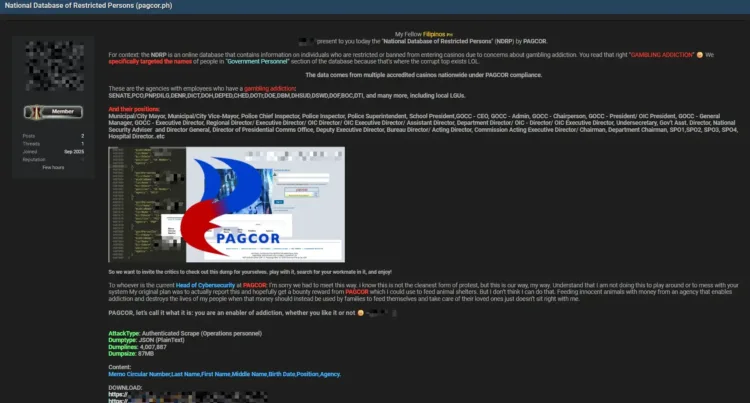 Philippine Gaming Regulator PAGCOR Allegedly Breached – Database of Restricted Government Personnel Leaked