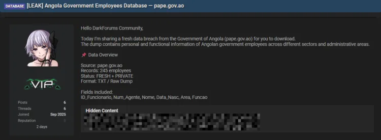 Angolan Government Employee Database Allegedly Leaked Online