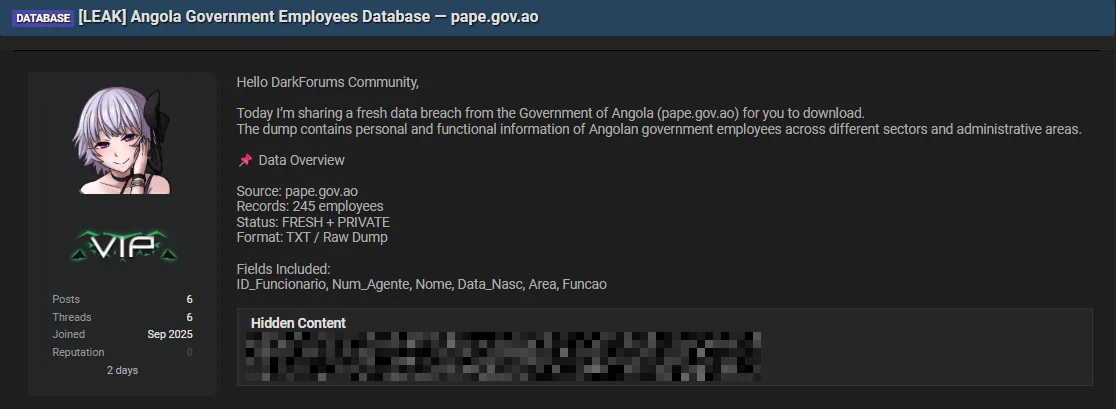 Angolan Government Employee Database Allegedly Leaked Online