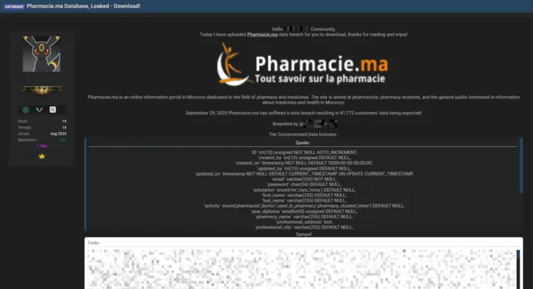 Pharmacie[.]ma Data Breach Exposes Data of 41,772 Customers