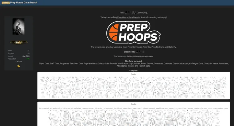 Prep Hoops Allegedly Breached, Data of Over 430,000 Users Leaked Online
