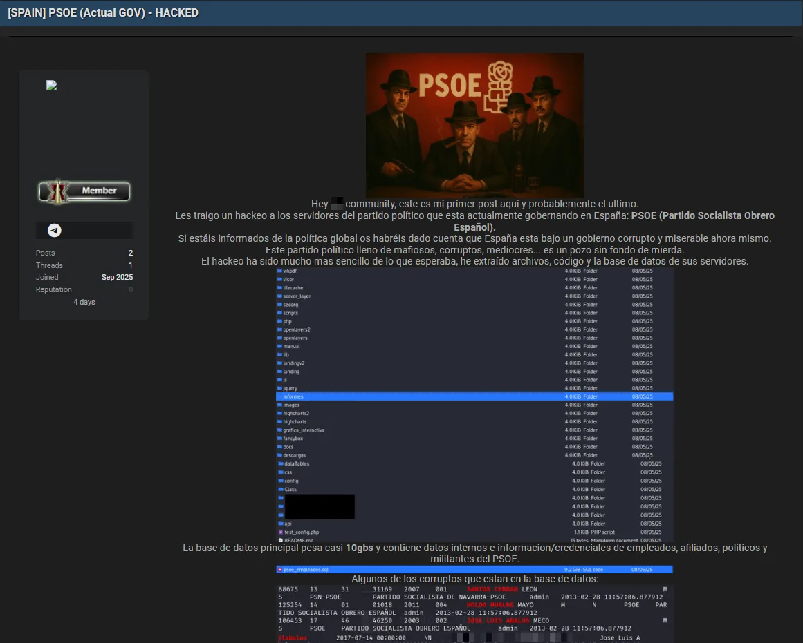 Spanish Socialist Workers’ Party (PSOE) Allegedly Hacked, Sensitive Data Breached