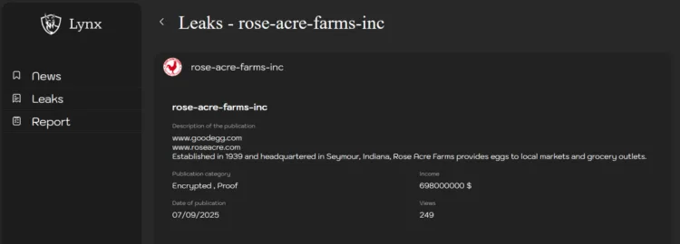 Lynx Ransomware Group Allegedly Targets Major US Egg Producer Rose Acre Farms