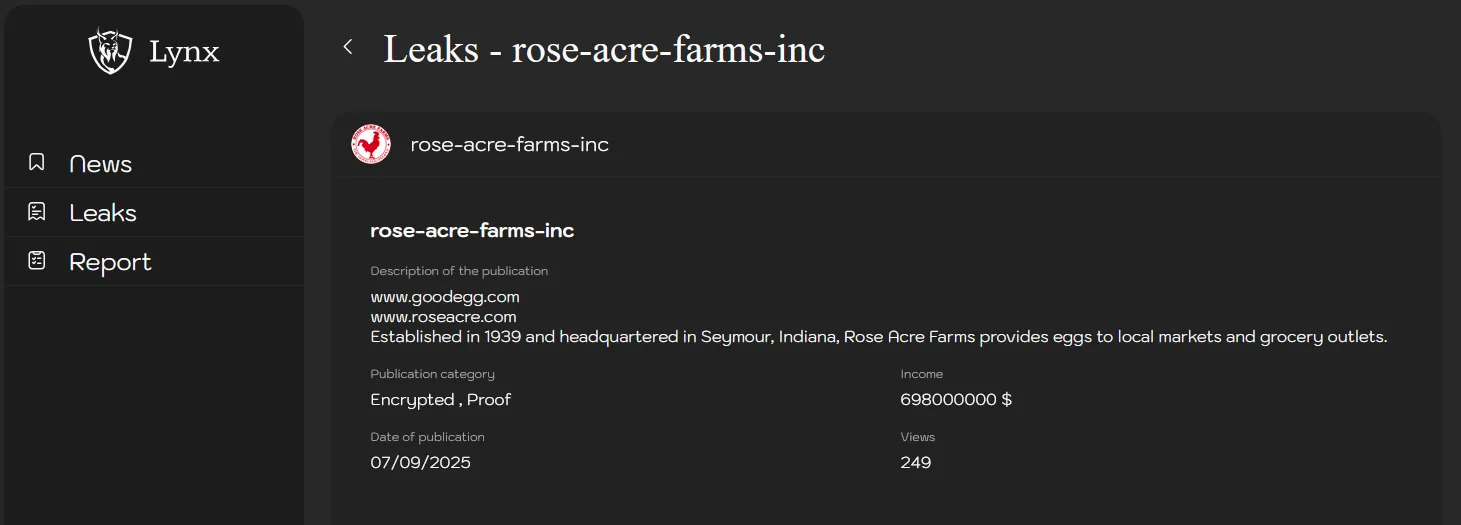 Lynx Ransomware Group Allegedly Targets Major US Egg Producer Rose Acre Farms