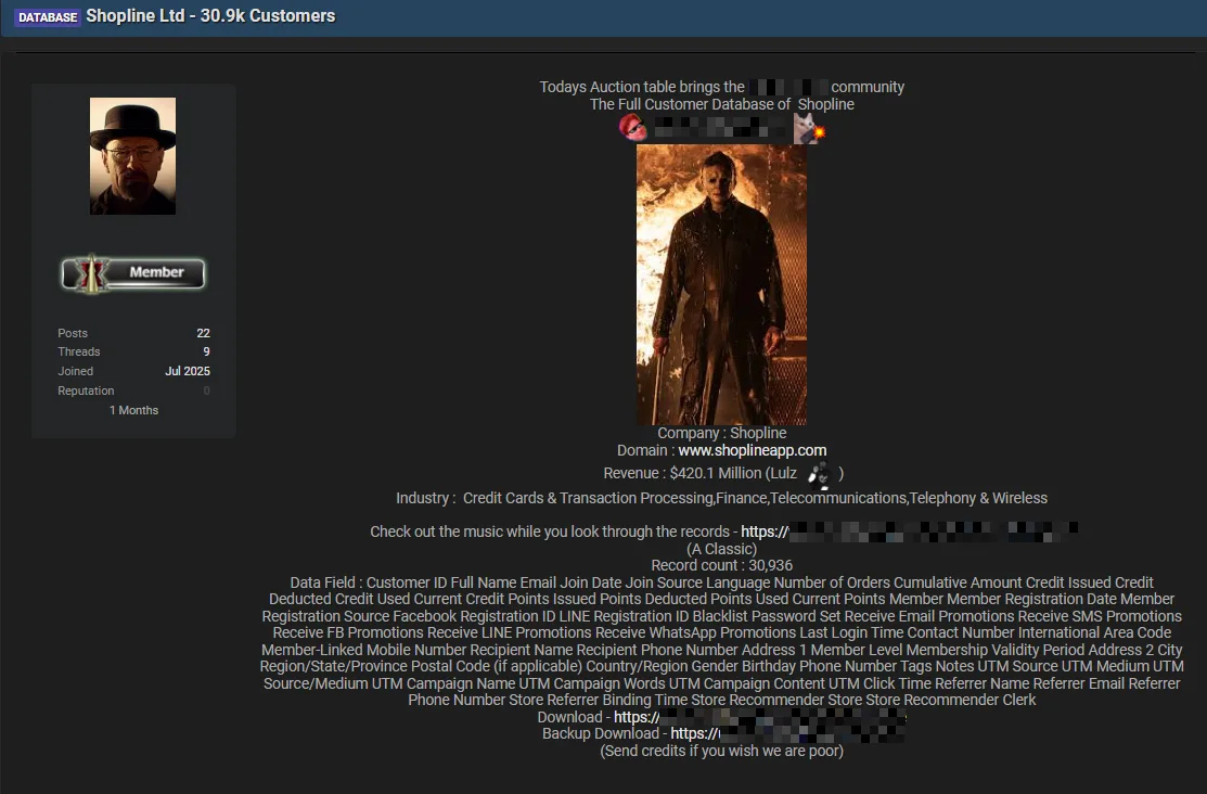 E-commerce Platform Shopline Allegedly Breached, Nearly 31,000 Customer Records Leaked Online