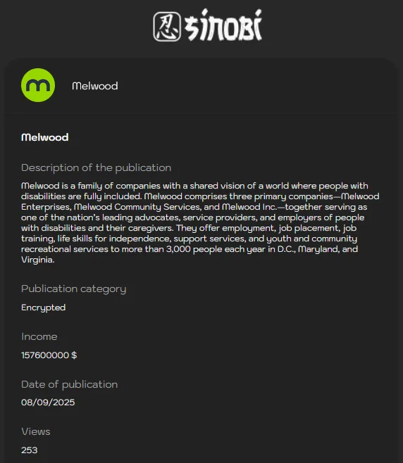 US Non-Profit Melwood Allegedly Hit by Sinobi Ransomware