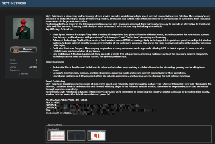 Pakistani ISP Skyfi Network Allegedly Breached – Full System Access Sold Online
