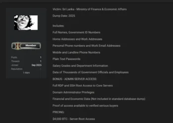 Sri Lanka’s Ministry of Finance Allegedly Breached; Full Database and Server Access for Sale
