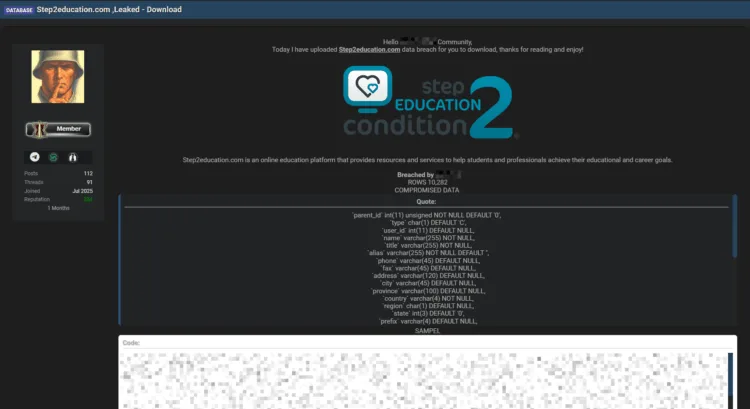 Canadian Education Platform Step2Education Allegedly Breached – Exposing Healthcare Client Data